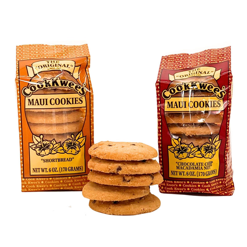 Packaging of CookKwee's Maui Cookies with visible cookies in front of the packages.
