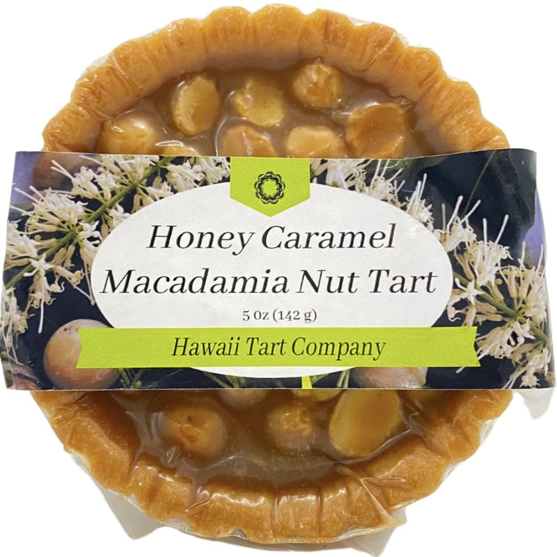 Honey Caramel Macadamia Nut Tart with packaging from Hawaii Tart Company