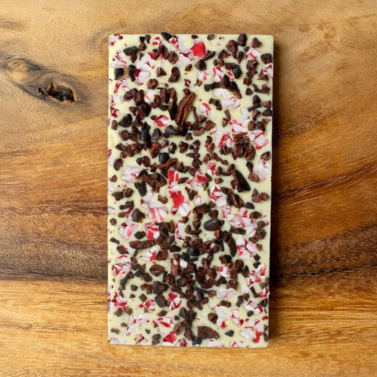 White Chocolate Peppermint Crunch Bar · Manoa Chocolate