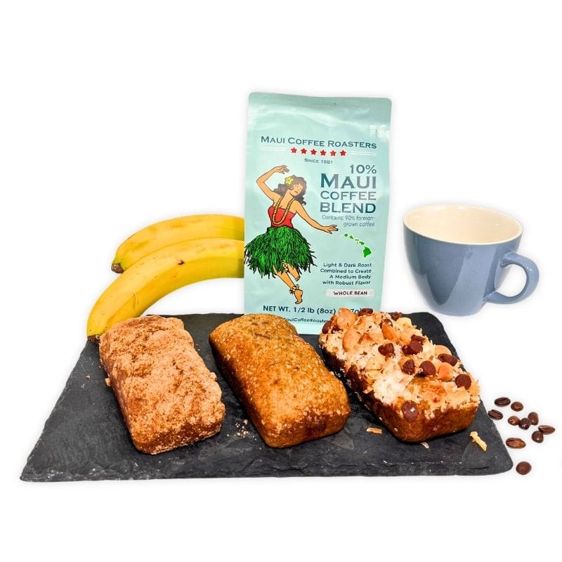 Mauis Finest Gifts Hawaii Fresh Maui Banana Bread and Maui Coffee Gift Basket