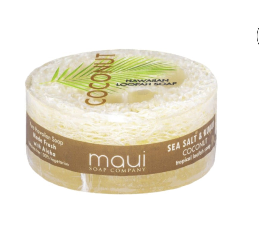 Loofah soap with coconut scent from Maui Soap Company on a white background
