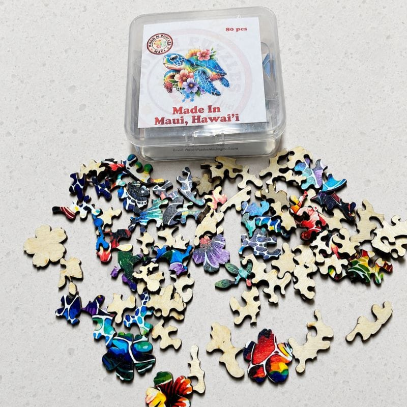 Maui's Finest Gifts Colorful Sea Turtle Wooden Puzzle – Unique 80-Piece Gift Made on Maui