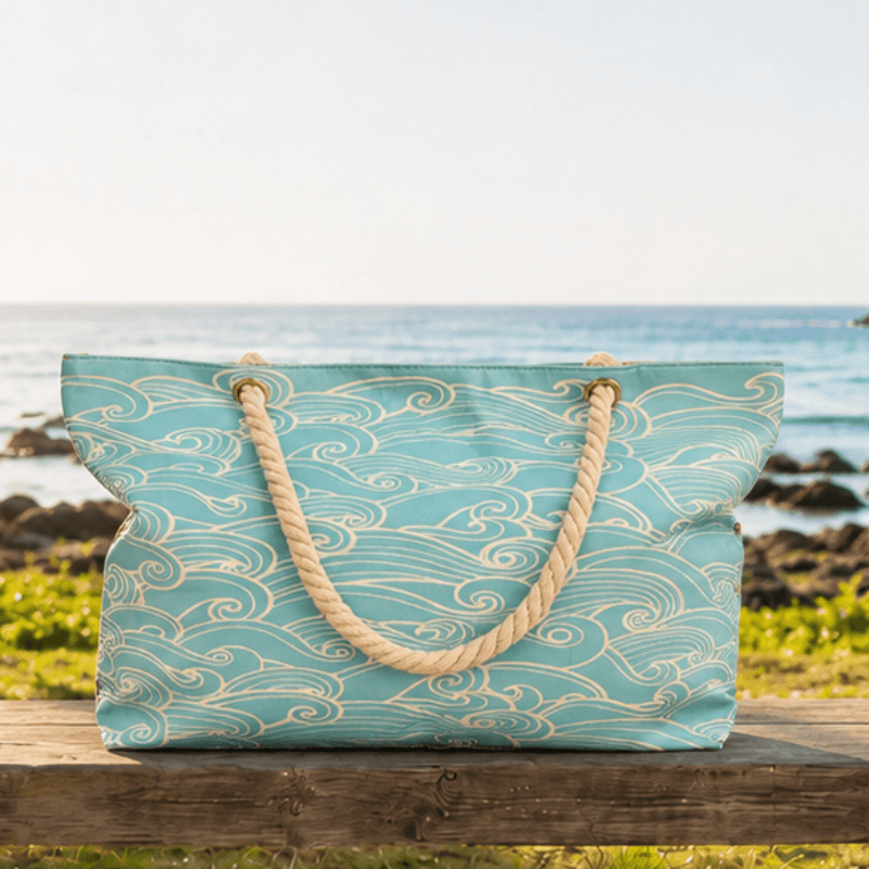 Waves Beach Bag · Cream on Turquoise*