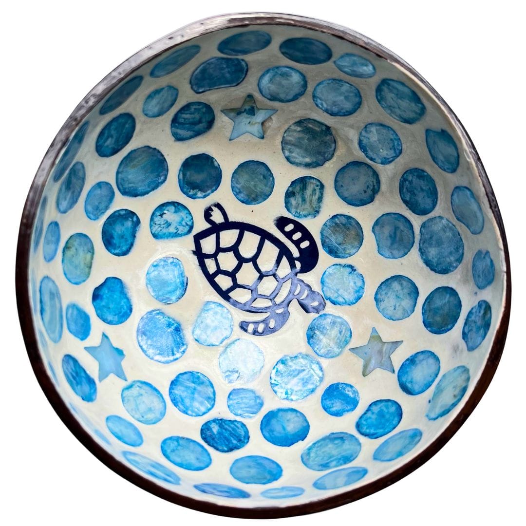 Mauis Finest Gifts Hawaii Coconut Bowl- Sea Turtle with Mother of Pearl Inlay