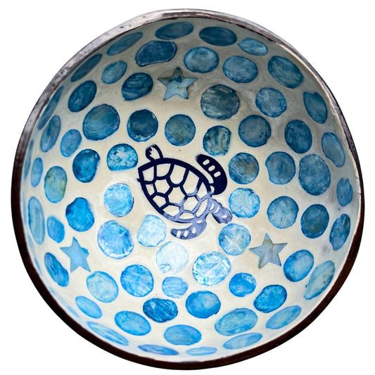 Mauis Finest Gifts Hawaii Coconut Bowl- Sea Turtle with Mother of Pearl Inlay