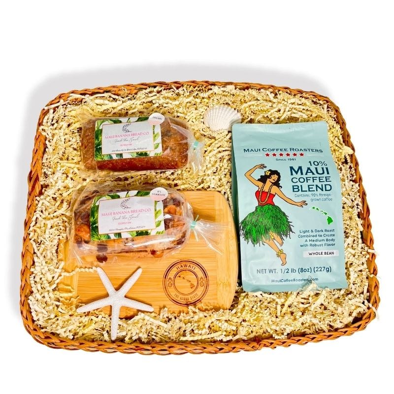 Mauis Finest Gifts Hawaii Fresh Maui Banana Bread and Maui Coffee Gift Basket