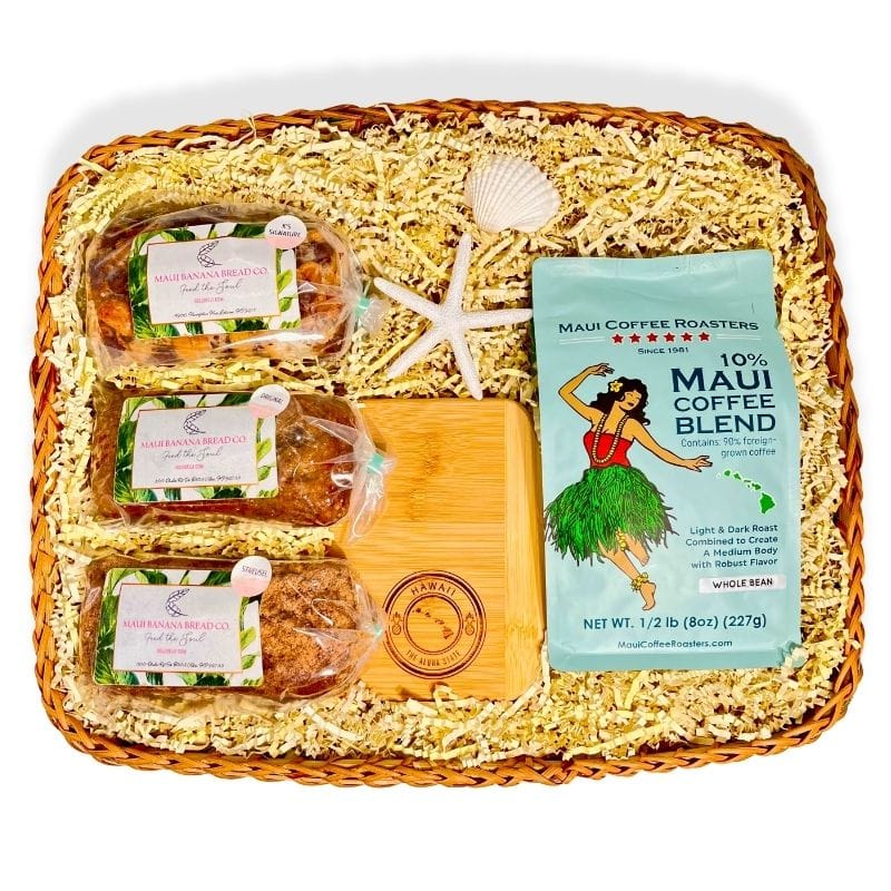 Mauis Finest Gifts Hawaii Fresh Maui Banana Bread and Maui Coffee Gift Basket
