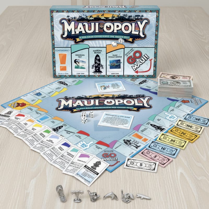Mauis Finest Gifts Hawaii Maui-0poly Game Night Gift Basket – Maui Board Game & Hawaiian Snacks
