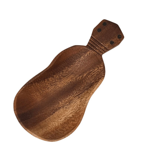 Wooden spoon-shaped tray on a white background